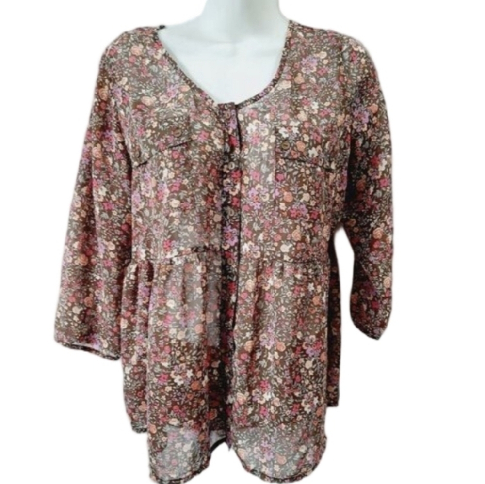 Mossimo Supply Co. Brown Floral Button-Down Blouse